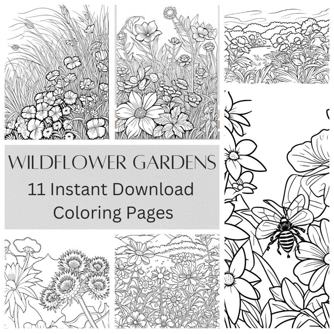 Wildflower Garden Coloring Pages Instant Digital Download - 11 Pages - Etsy