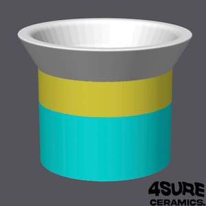 Peut inclure: Un pot en céramique cylindrique doté d'un bord blanc évasé, d'une bande horizontale jaune au centre et d'une base turquoise unie. Le texte 4SURE CERAMICS est imprimé en noir dans le coin inférieur droit du cadre de l'image.