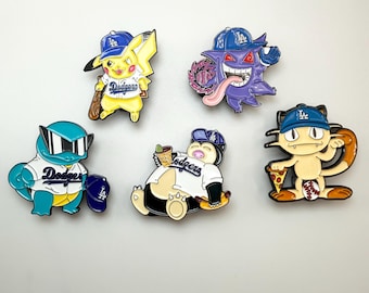 LA Baseball Theme Hat Pin | Blue & White Pin | Pokemon-Style Character Pin | Squirtle Pikachu Gengar Inspired | Cute Cartoon Hat Accessory