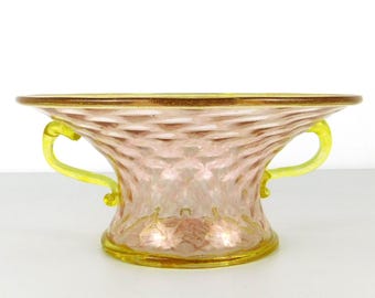 Vintage Pink and Yellow Art Glass Centerpiece Bowl/Basket
