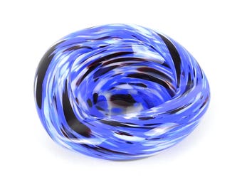Vintage Murano Style Hand Blown Blue and Purple Swirl Art Glass Ashtray/Bowl