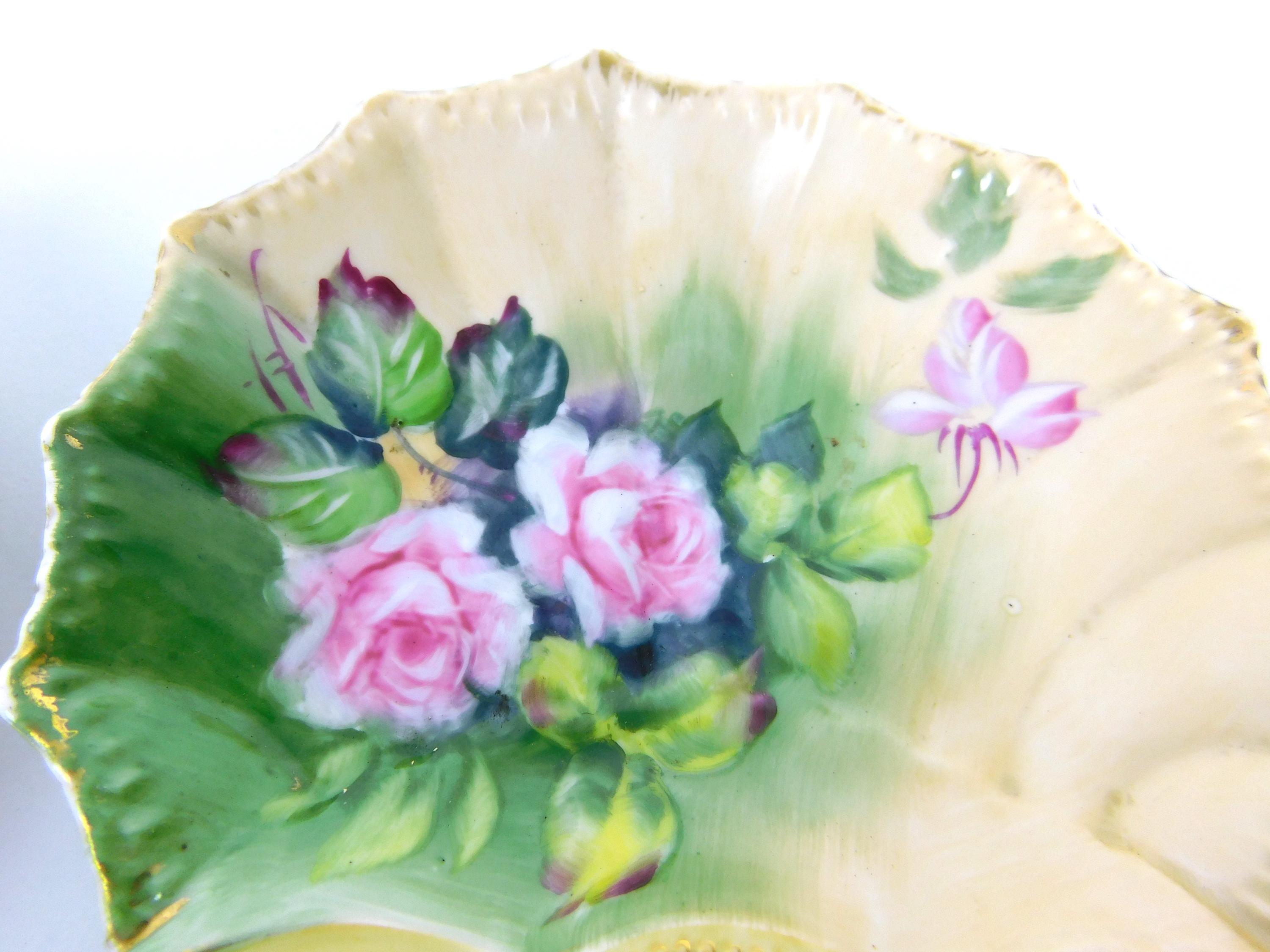 【未使用品】貝殻型陶器皿 バラの模様付き 2個セット 貝殻型手描き花柄磁器皿 2枚セット | 小物/ナッツ/キャンディ皿 - Etsy