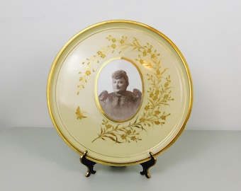 Antique Carl Knoll Large Decorative Victorian Portrait Ceramic Plate - Hand Decorated in Gold