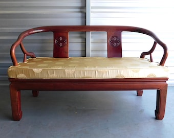 Chinese Rosewood Horseshoe Back 2-Seater Settee Loveseat w/ Cushion