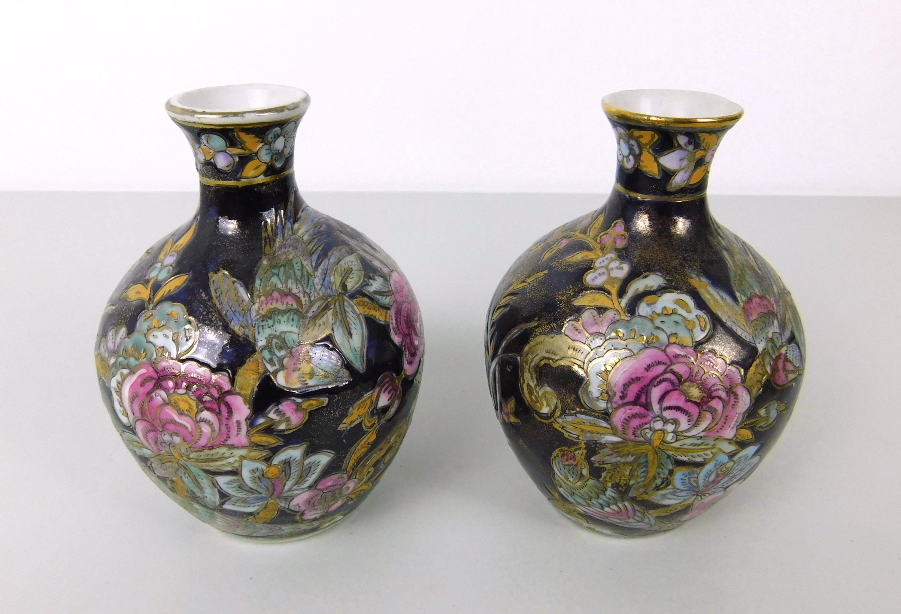 ヴィンテージ 5インチ 陶器 手描き 中国風花瓶 ペア - Etsy 日本