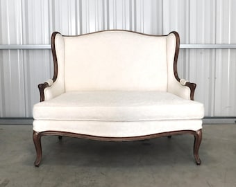 Vintage French Provincial Style Upholstered Wingback Loveseat/Settee