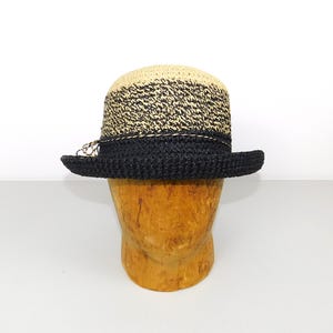 Vintage Women&#39;s Scala Gal Black and Beige Paper Straw Sun Hat