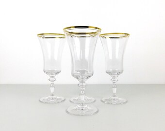 Vintage Set of 4 Crystal Water Goblets w/ Gold Toned Rim
