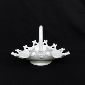 Vintage Milk Glass Pierced/Crossed Edge Decorative Basket