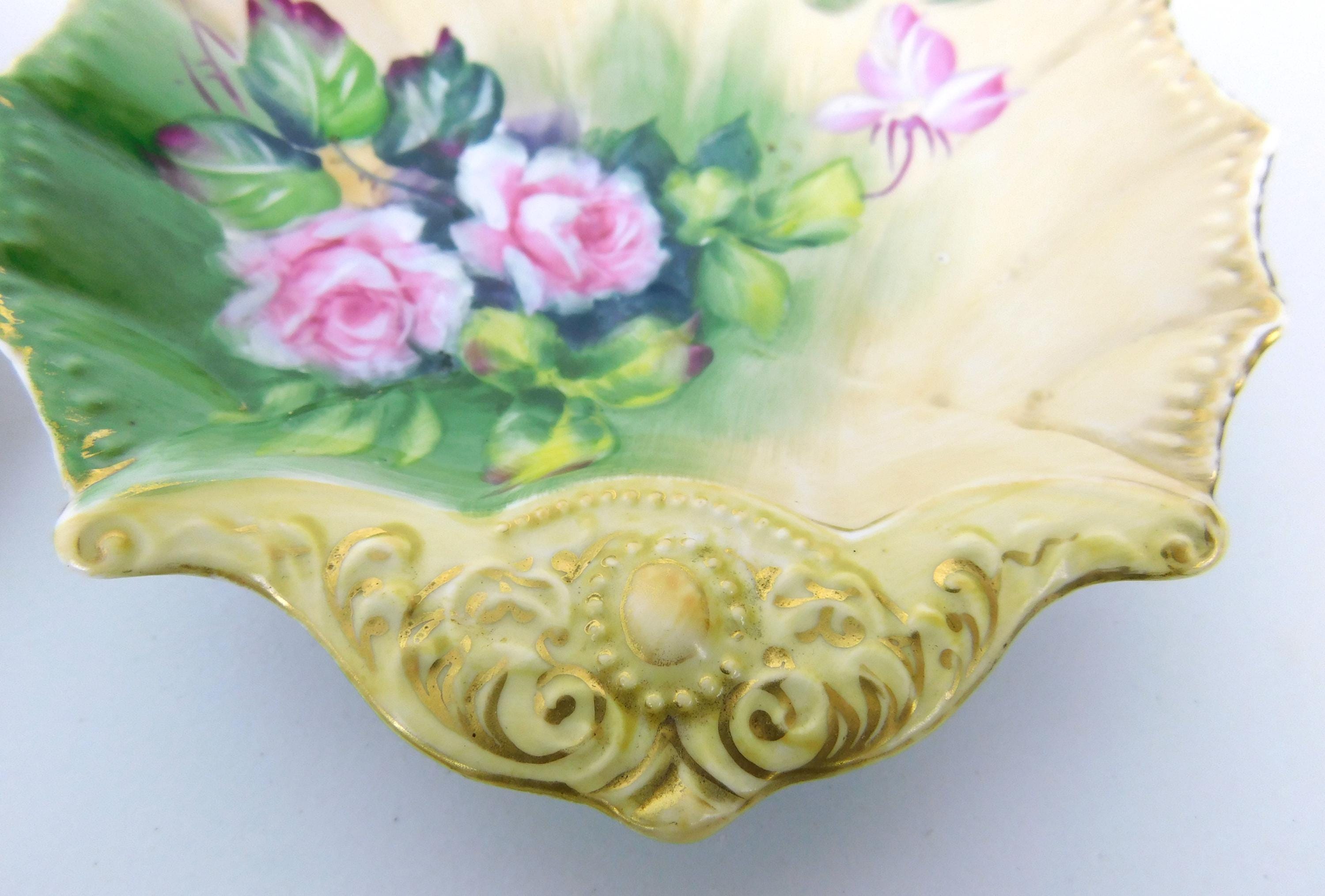 貝殻型手描き花柄磁器皿 2枚セット | 小物/ナッツ/キャンディ皿 - Etsy