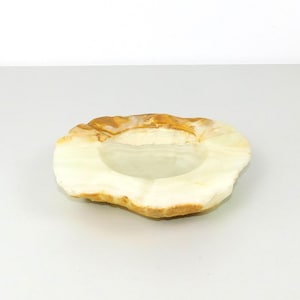 Large Agate Stone Ashtray in Cream, Green & Rust | Vintage Tobacciana | Trinket Dish