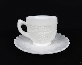 Set of 7 Vintage 1950's Imperial Milk Glass Tea Cup & Saucer Sets (14pcs)