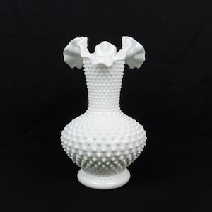 11" Fenton Double Crimped Hobnail Milk Glass Vase