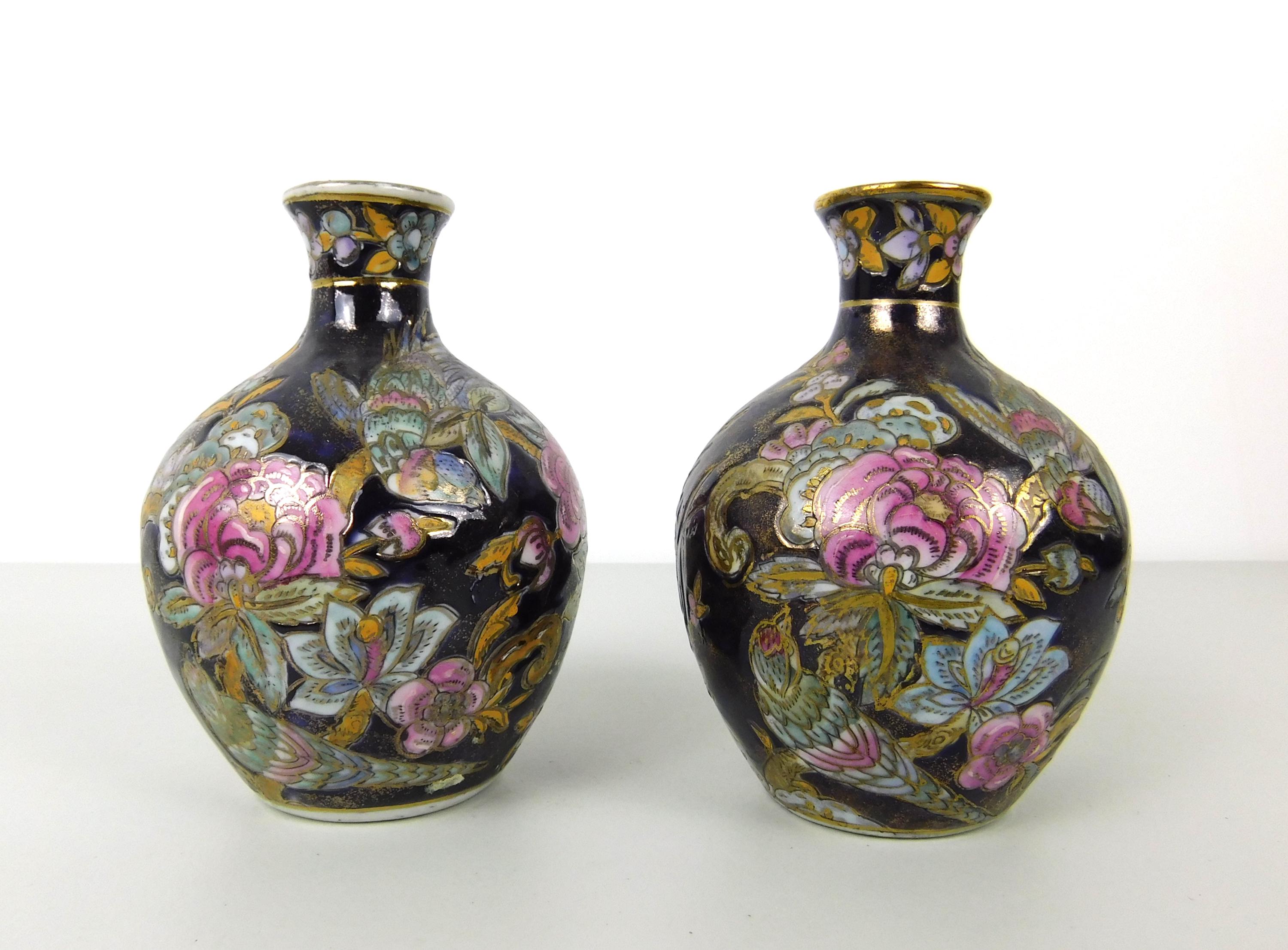 手描き模様の陶器瓶 ヴィンテージ 5インチ 陶器 手描き 中国風花瓶 ペア - Etsy 日本