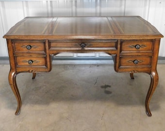 Vintage Sligh Leather Top French Provincial Style Kneehole Desk - Home Office Furniture