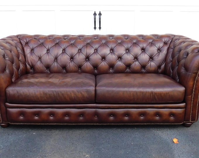 Dark Brown Tufted Leather Chesterfield Style Sofa | Living Room Seating ...