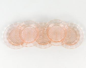 Set of 5 Vintage Jeanette Glass Homespun Pink Depression Glass Ashtrays