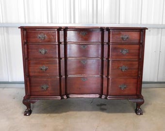 Vintage Mahogany Block Front 4-Drawer Chippendale Style Dresser | Bedroom Furniture
