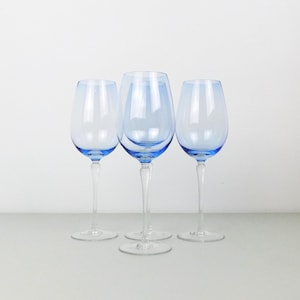 Set of 4 Tall 10&quot; Light Blue Wine Glasses - Vintage Stemware Set