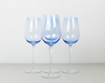 アンティークグラス　オペーク（乳白色）ツイストステム　ゴブレットR1543ダI ブルーステムワイングラス - ツイストステム、クリアボウル（4個セット