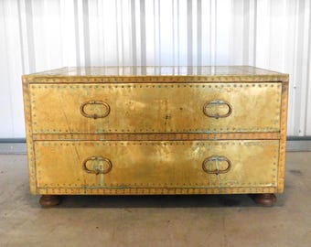Vintage SARREID LTD of Spain Brass Covered 2-Drawer Low Chest / Coffee Table