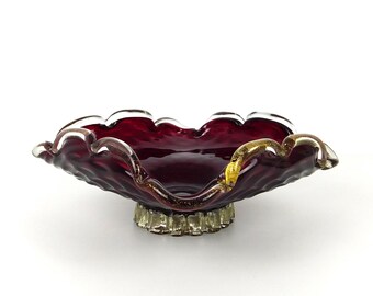 Vintage Italian Murano Glass Ruby Red Art Glass Centerpiece Bowl w/ Ruffled Rim