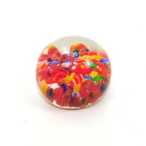 Round Red & Multicolor Art Glass Paperweight