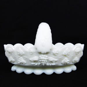 Westmoreland Small Paneled Grape Milk Glass Decorative Basket