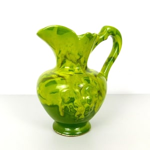 Vtg 1960&#39;s California Originals Small Ceramic Green Drip Pottery Pitcher - USA Pottery