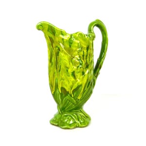 Vtg 1960&#39;s California Originals Ceramic Green Drip Pottery Pitcher - USA Pottery