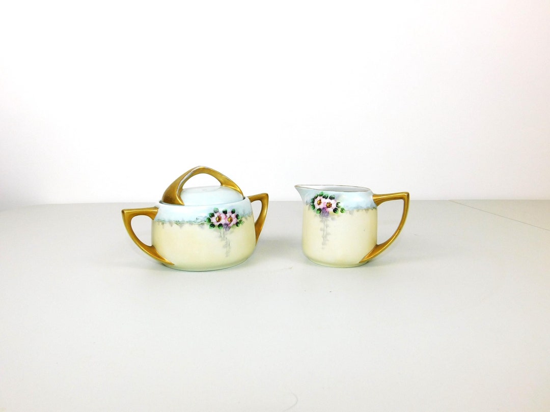 Art Deco Style Hand Painted Porcelain Sugar and Creamer Set - Etsy