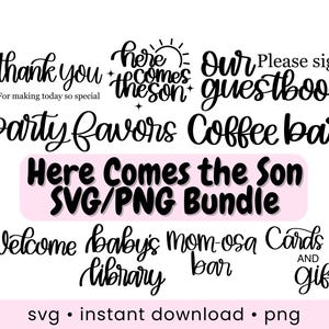Hier komt de zoon svg bundel bewegwijzering zonneschijn douche cricut teken decor svg achtergrond hier komt de zon Romper svg cupcake topper zoontje