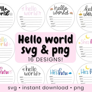 Bonjour tout le monde bundle svg statistiques de bébé png panneau en bois svg annonce de l'hôpital signe nouveau-né pour bébé garçon coming soon conception svg pour signe de bébé