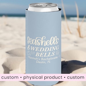 Seashells and wedding bells can cooler custom slim drink sleeve coastal bachelorette drink seashells and wedding bell beach party favor cut