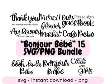 Bonjour bébé shower svg bundle French baby shower cafe Bébé decal file Parisian baby shower theme diy signage cricut bodysuit Bébé backdrop