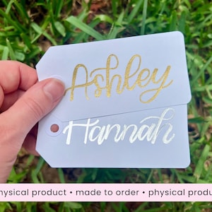 Etiqueta de regalo personalizada para dama de honor, despedida de soltera, boda, tarjeta de lugar personalizada, etiqueta colgante, etiqueta con nombre de caligrafía escrita a mano, Pascua
