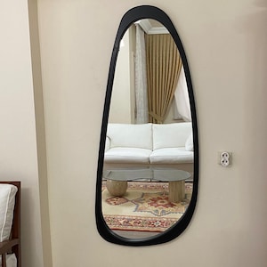 Asymmetrical Full Length Wood Mirror: Wavy Wall Decor
