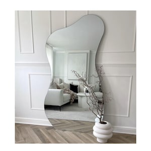 Full Length Mirror, Full Body Mirror, Frameless Floor Mirror, Wavy Irregular Mirror, Asymmetric Large Mirror, Asymmetrical Mirror