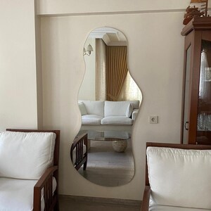 Full Length Mirror, Full Body Mirror, Frameless Floor Mirror, Wavy Irregular Mirror, Asymmetric Large Mirror, Asymmetrical Mirror