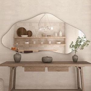 Wavy Asymmetrical Mirror, Large Full Length Mirror, Full Body Mirror, Frameless Mirror,  Irregular Mirror, Asymmetric Large Mirror For Wall