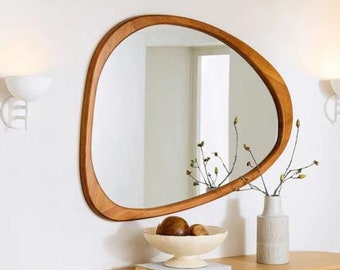 Solid Wood Irregular Mirror, Asymmetrical Large Mirror, Oak Wood Mirror, Walnut Wall Mirror, Wooden Framed Mirror, Mid Century Mirror Wall