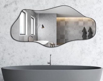 Asymmetrical Mirror Horizantal, Full Length Mirror, Full Body Mirror, Frameless Floor Mirror, Wavy Irregular Mirror, Asymmetric Large Mirror