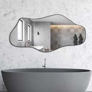 Asymmetrical Mirror Horizantal, Full Length Mirror, Full Body Mirror, Frameless Floor Mirror, Wavy Irregular Mirror, Asymmetric Large Mirror