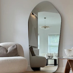 Full Length Mirror, Full Body Mirror, Frameless Floor Mirror, Wavy Irregular Mirror, Asymmetric Large Mirror, Asymmetrical Mirror