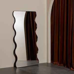 Wavy Irregular Mirror, Curvy Full Length Mirror, Full Body Mirror, Frameless Floor Mirror, Asymmetric Large Mirror, Asymmetrical Mirror