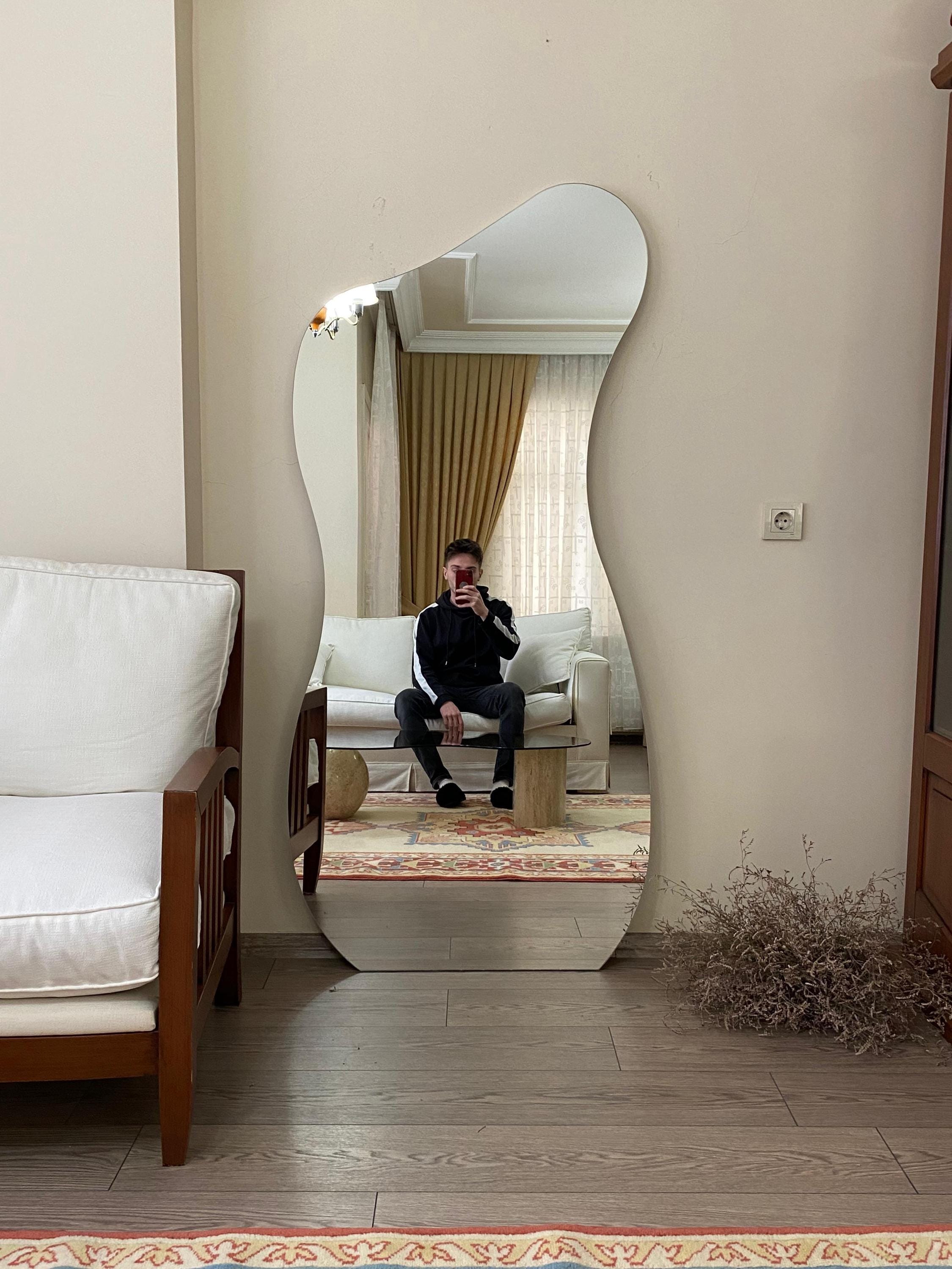 Full Length Mirror, Full Body Mirror, Frameless Floor Mirror, Wavy Irregular Mirror, Asymmetric ...