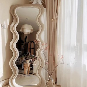 Full Length Mirror, Full Body Floor Mirror, Wavy Irregular Mirror, Squiggle Mirror Bedroom, Asymmetric Large Mirror, Asymmetrical Mirror