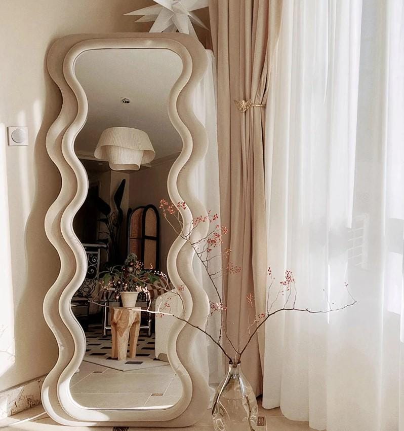 Full Length Mirror, Full Body Floor Mirror, Wavy Irregular Mirror, Squiggle Mirror Bedroom, Asymmetric Large Mirror, Asymmetrical Mirror