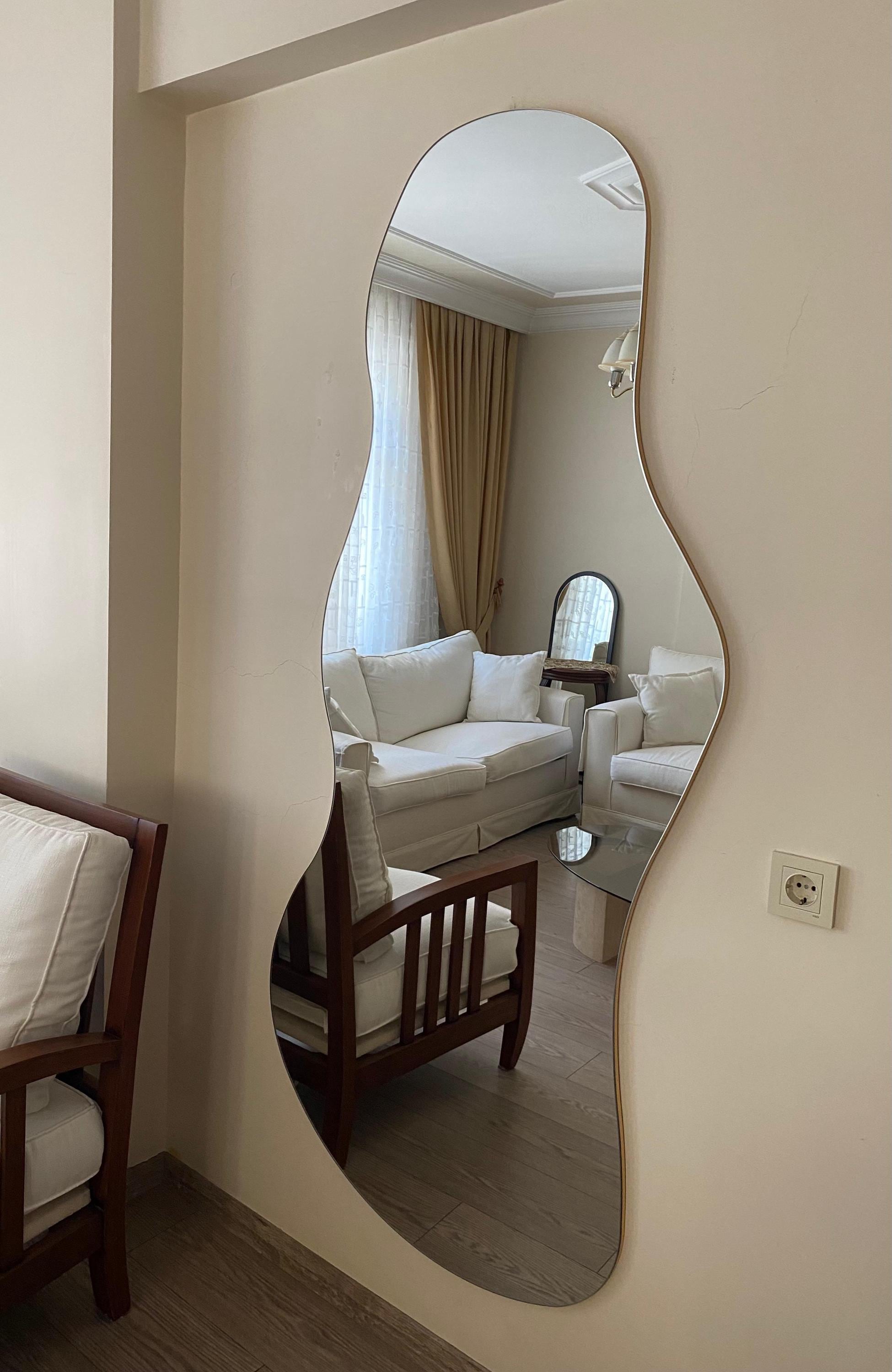 Full Length Mirror, Full Body Mirror, Frameless Floor Mirror, Wavy ...