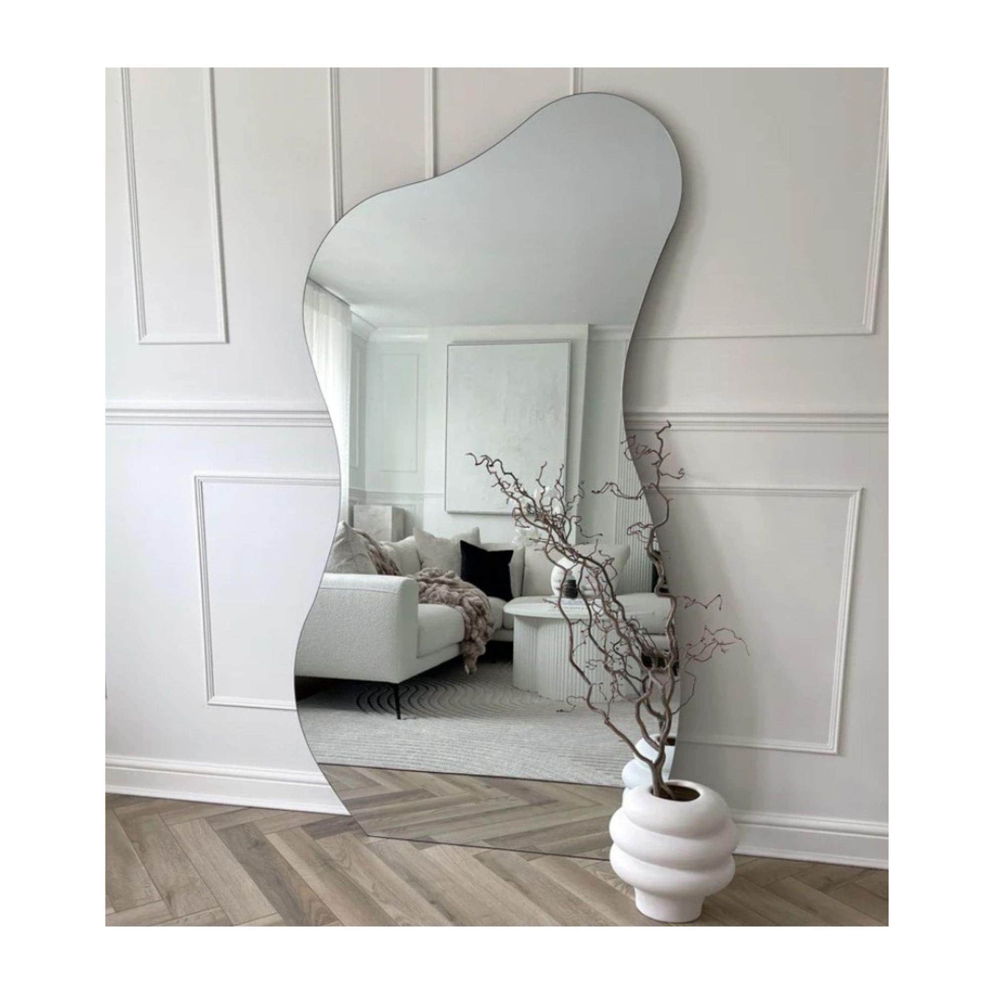 Full Length Mirror, Full Body Mirror, Frameless Floor Mirror, Wavy Irregular Mirror, Asymmetric ...